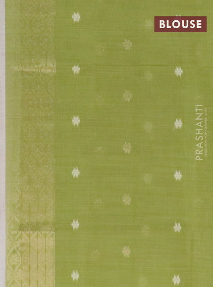 Munga cotton saree beige and light green with thread & zari woven floral buttas and thread woven border