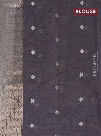 Munga cotton saree beige and navy blue with thread & zari woven floral buttas and thread woven border