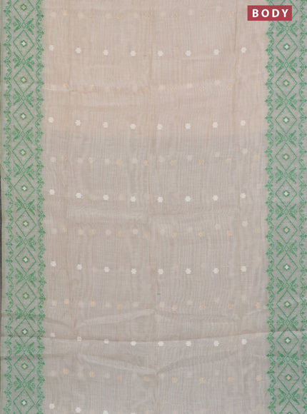 Munga cotton saree beige and green with thread & zari woven floral buttas and thread woven border