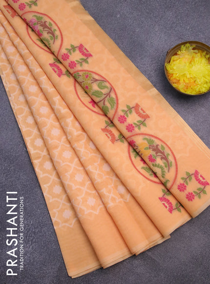 Munga cotton saree pale orange with allover thread weaves and simple border