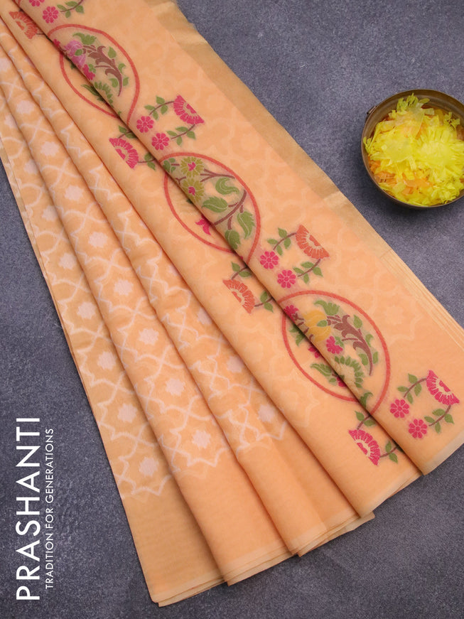 Munga cotton saree pale orange with allover thread weaves and simple border