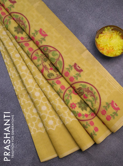 Munga cotton saree mustard yellow with allover thread weaves and simple border