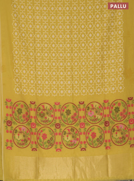 Munga cotton saree mustard yellow with allover thread weaves and simple border