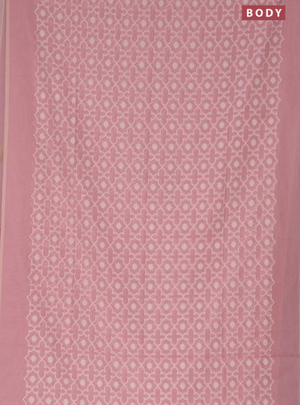 Munga cotton saree pastel pink with allover thread weaves and simple border