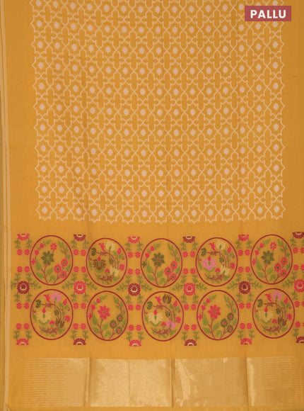 Munga cotton saree mustard yellow with allover thread weaves and simple border