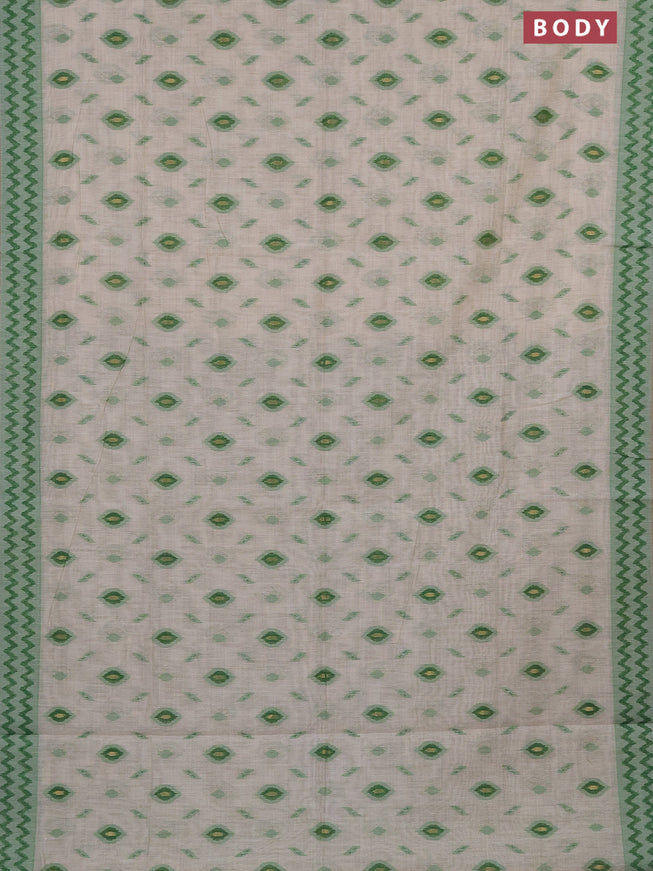 Munga cotton saree beige and green with thread & zari woven buttas and thread woven border