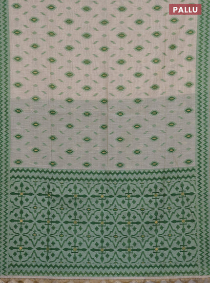 Munga cotton saree beige and green with thread & zari woven buttas and thread woven border