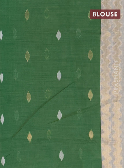 Munga cotton saree beige and green with thread & zari woven buttas and thread woven border