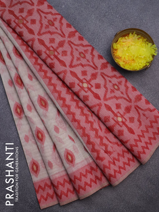 Munga cotton saree beige and red with thread & zari woven buttas and thread woven border