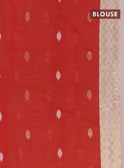 Munga cotton saree beige and red with thread & zari woven buttas and thread woven border