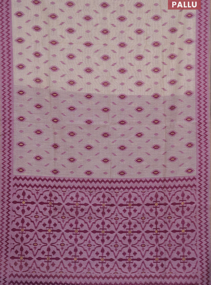 Munga cotton saree beige and purple with thread & zari woven buttas and thread woven border