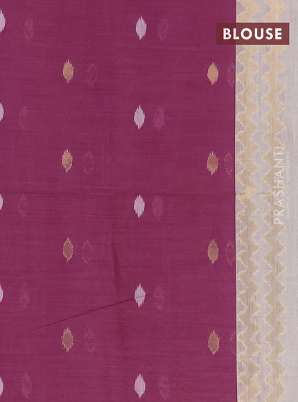 Munga cotton saree beige and purple with thread & zari woven buttas and thread woven border