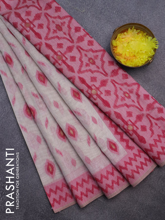 Munga cotton saree beige and pink with thread & zari woven buttas and thread woven border