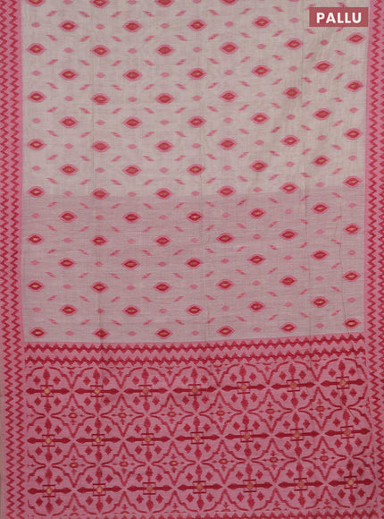 Munga cotton saree beige and pink with thread & zari woven buttas and thread woven border