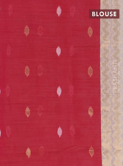 Munga cotton saree beige and pink with thread & zari woven buttas and thread woven border