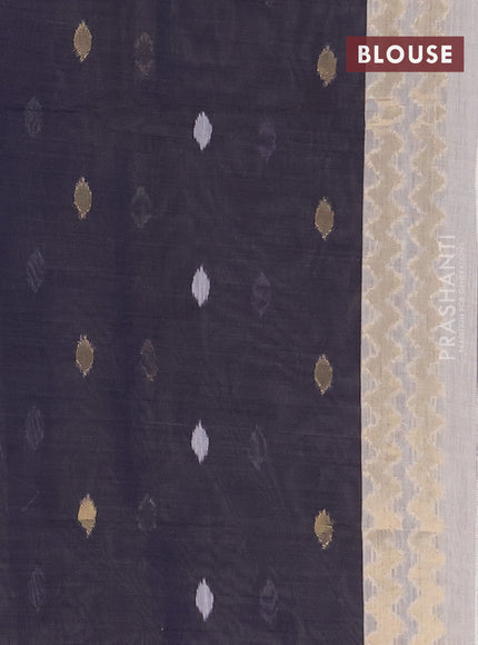 Munga cotton saree beige and dark blue shade with thread & zari woven buttas and thread woven border