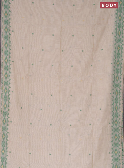 Munga cotton saree beige and green with thread & zari woven buttas and thread woven border