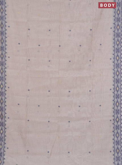 Munga cotton saree beige and navy blue with thread & zari woven buttas and thread woven border