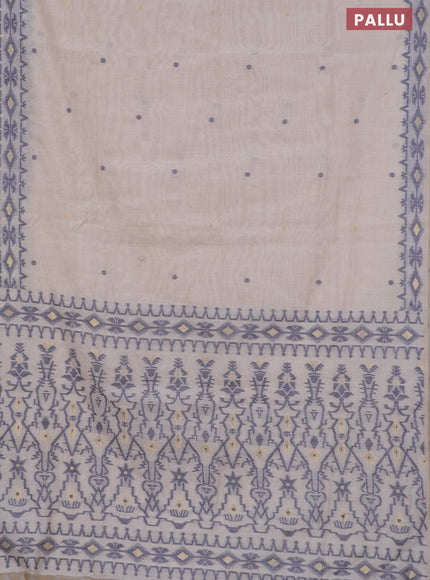 Munga cotton saree beige and navy blue with thread & zari woven buttas and thread woven border