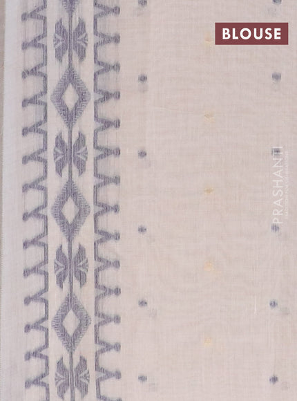 Munga cotton saree beige and navy blue with thread & zari woven buttas and thread woven border