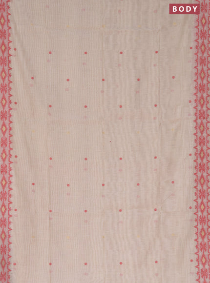 Munga cotton saree beige and red with thread & zari woven buttas and thread woven border