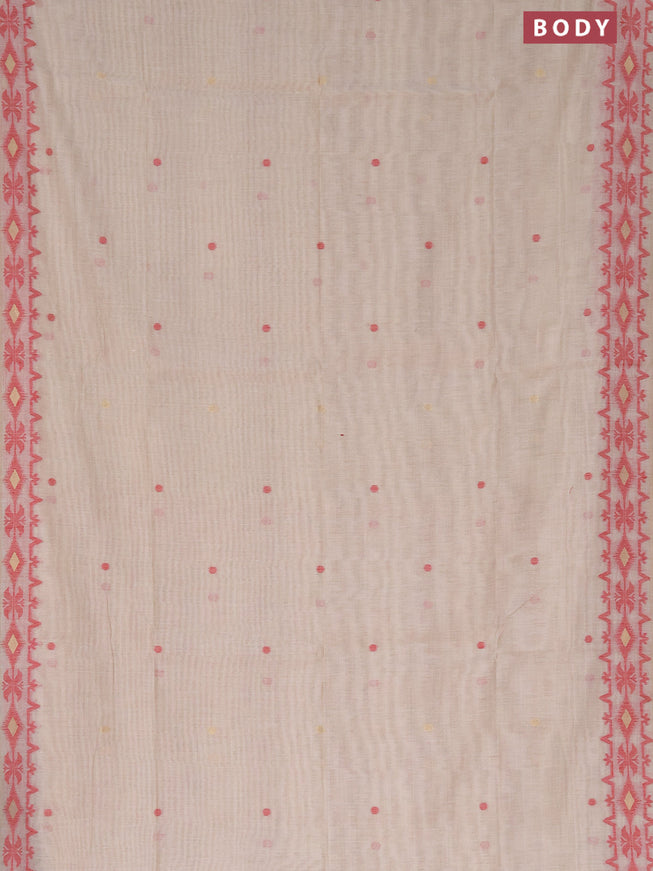 Munga cotton saree beige and red with thread & zari woven buttas and thread woven border