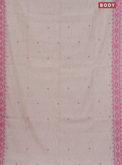 Munga cotton saree beige and pink with thread & zari woven buttas and thread woven border