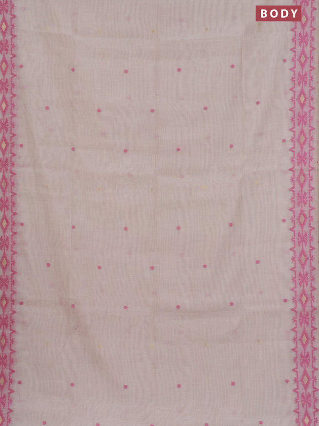 Munga cotton saree beige and pink with thread & zari woven buttas and thread woven border