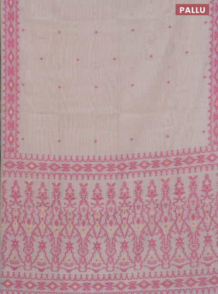 Munga cotton saree beige and pink with thread & zari woven buttas and thread woven border