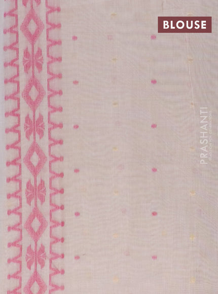 Munga cotton saree beige and pink with thread & zari woven buttas and thread woven border