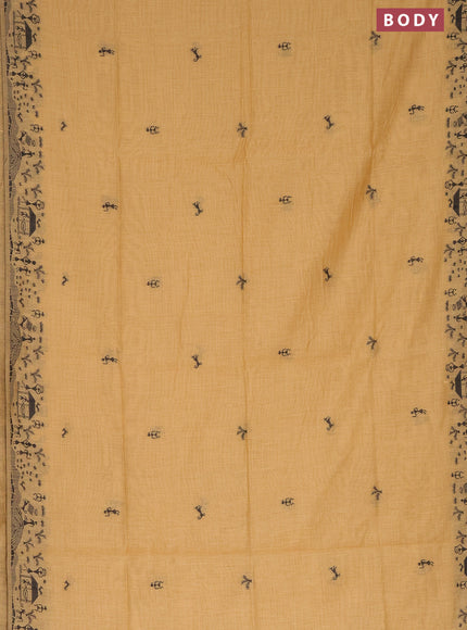 Munga cotton saree mustard shade with thread woven warli buttas and warli design thread woven border