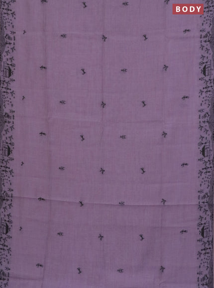 Munga cotton saree pastel purple with thread woven warli buttas and warli design thread woven border