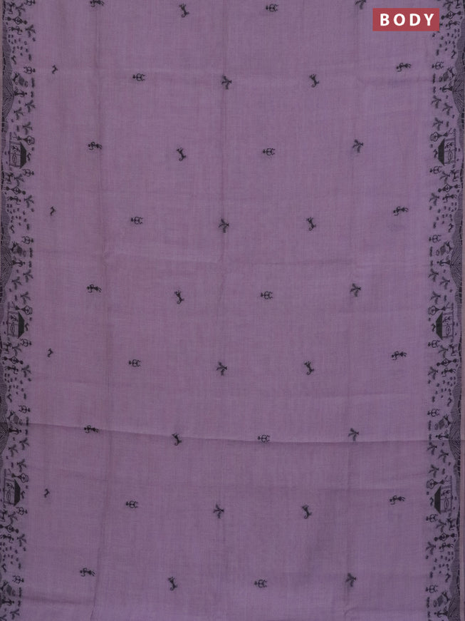 Munga cotton saree pastel purple with thread woven warli buttas and warli design thread woven border