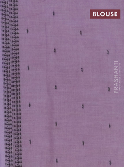 Munga cotton saree pastel purple with thread woven warli buttas and warli design thread woven border