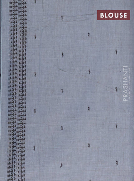 Munga cotton saree bluish grey with thread woven warli buttas and warli design thread woven border