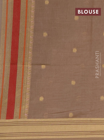 Munga cotton saree beige and grey shade with thread & zari woven buttas and zari woven border