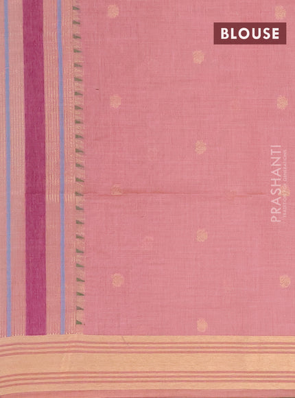 Munga cotton saree beige and pastel pink with thread & zari woven buttas and zari woven border