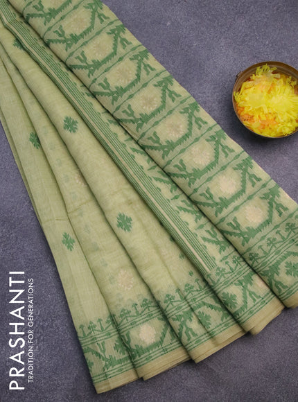 Munga cotton saree pista green and green with allover thread & zari woven buttas and thread woven border