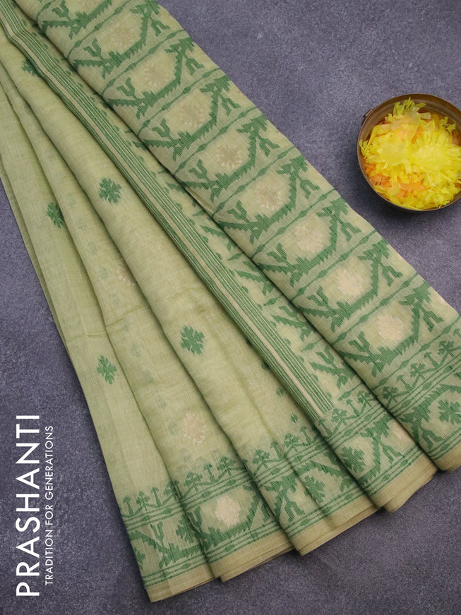 Munga cotton saree pista green and green with allover thread & zari woven buttas and thread woven border