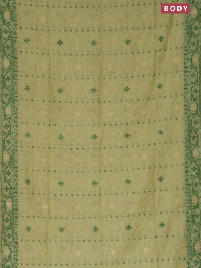 Munga cotton saree pista green and green with allover thread & zari woven buttas and thread woven border