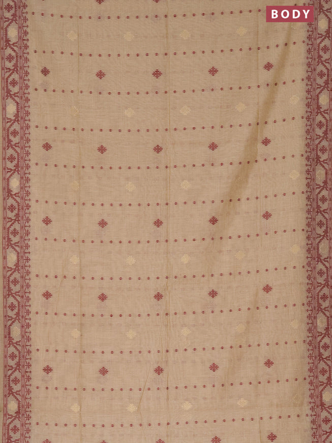 Munga cotton saree beige and maroon with allover thread & zari woven buttas and thread woven border