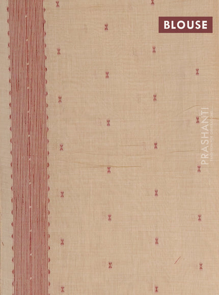 Munga cotton saree beige and maroon with allover thread & zari woven buttas and thread woven border