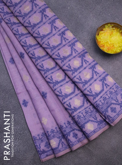 Munga cotton saree pastel lavender and dark blue with allover thread & zari woven buttas and thread woven border