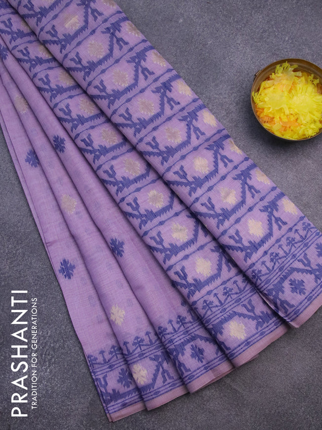 Munga cotton saree pastel lavender and dark blue with allover thread & zari woven buttas and thread woven border