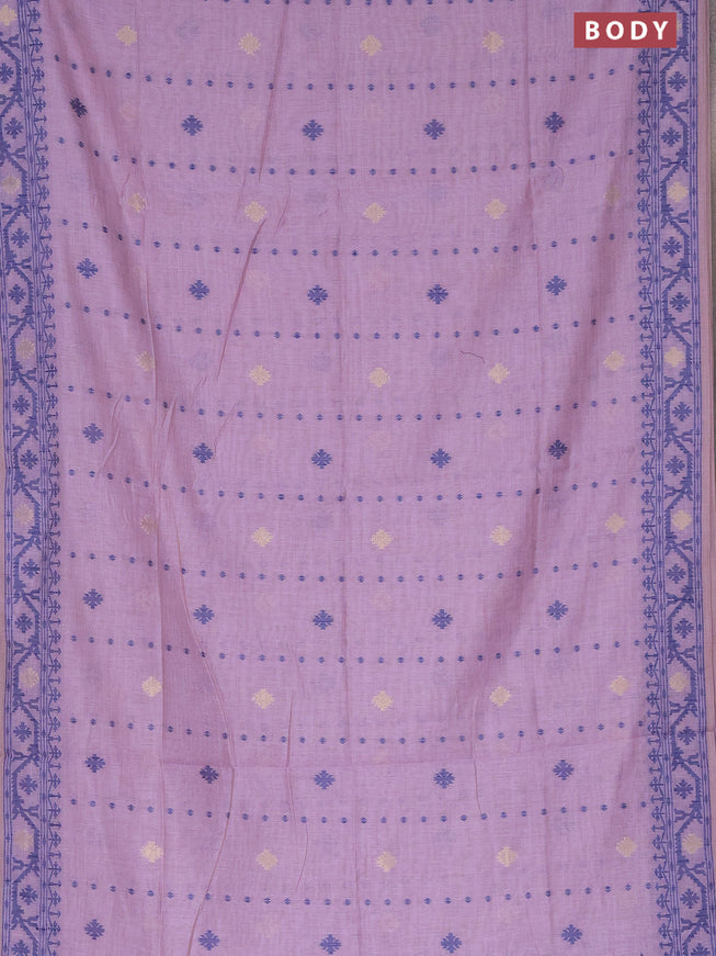 Munga cotton saree pastel lavender and dark blue with allover thread & zari woven buttas and thread woven border