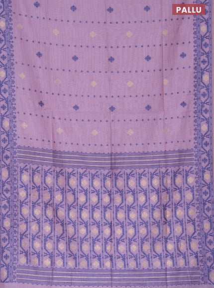 Munga cotton saree pastel lavender and dark blue with allover thread & zari woven buttas and thread woven border