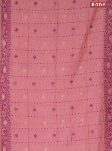 Munga cotton saree peach pink and purple with allover thread & zari woven buttas and thread woven border