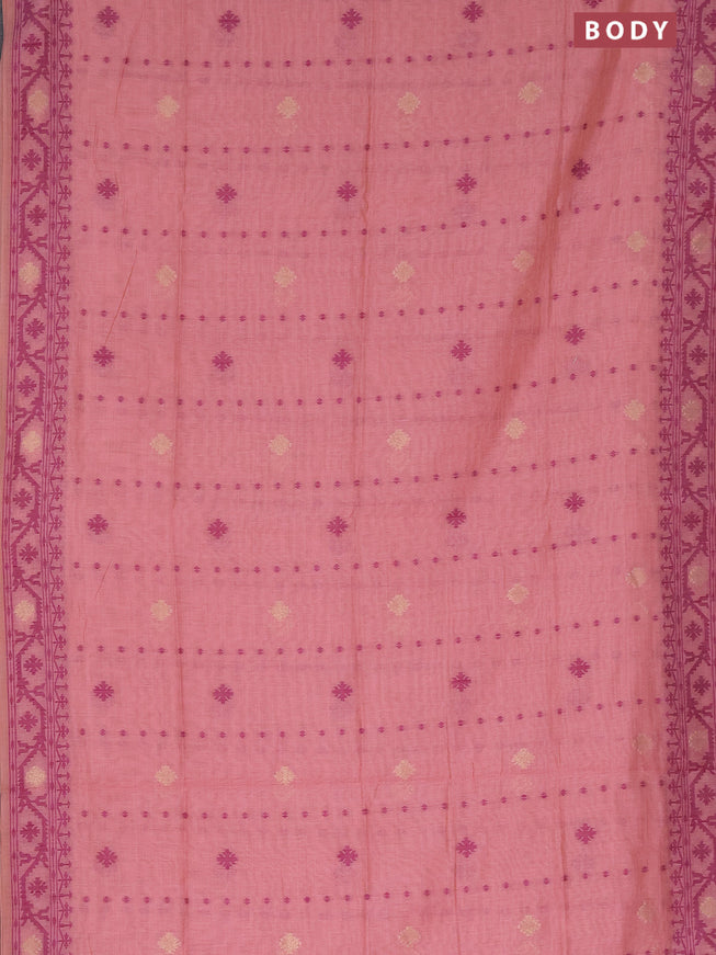 Munga cotton saree peach pink and purple with allover thread & zari woven buttas and thread woven border