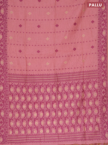 Munga cotton saree peach pink and purple with allover thread & zari woven buttas and thread woven border