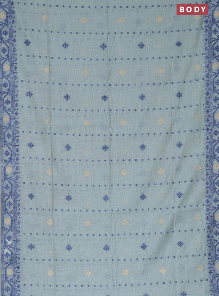 Munga cotton saree pastel green shade and blue with allover thread & zari woven buttas and thread woven border